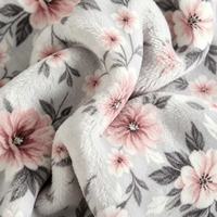 Selimut Flanel Fleece OEM/ODM Custom, Motif Bunga Pink Abu-abu, Lembut, Hangat, Dekoratif untuk Sofa Rumah