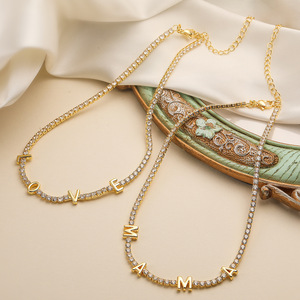 Collana da Tennis con catena di zirconi in oro placcato oro 18K Love mamma - Product Image 1