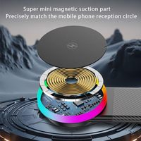 Chargeur de voiture sans fil magnétique, charge rapide 15W avec lumière nocturne RVB, support pour tableau de bord / grille d'aération, forte aspiration, support de fixation