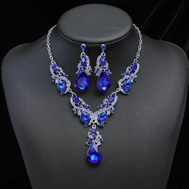 Kingcome New Fashion Bridal Wedding Jewelry Accessory High-key Dignified Water Drop Shape Necklace Earrings Two-piece Set