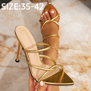 Nuevos Productos en Dropshipping, Zapatos de Mujer con Tacón de Aguja Súper Alto, Dorados, de Moda, con Punta en Pico y Estilo Slip-on - Product Image 1
