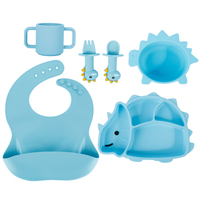 Ensemble de vaisselle pour enfant personnalisable en silicone : bavoir d'alimentation, assiette compartimentée, bol rond à ventouse, tasse à paille, cuillère et fourchette en bois