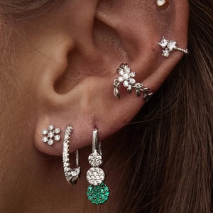 Promozione oro placcato <span class=keywords><strong>argento</strong></span> eleganza bella primavera senza Piercing polsino gioielli 5A CZ fiore foglia orecchino - Product Image 1
