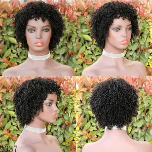 Wig Buatan Mesin Pendek Brasil Rambut Wig Keriting Afro Keriting Warna Alami Wig Rambut Manusia Remy untuk WANITA HITAM