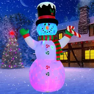 8ft 96Inch Kerst Opblaasbare Draaibare Led Sneeuwman Kerstballon Thuis Xmas Seizoen Opblaasbare Decoratie