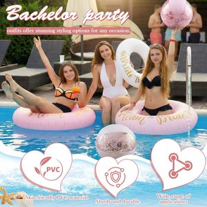 Lot de 12 flotteurs de piscine pour enterrement de vie de jeune fille, comprenant 6 bouées gonflables en PVC 'Team Bride' de 36 pouces et 6 ballons de plage de 16 pouces, décorations de fête portables rose et blanc - Product Image 6