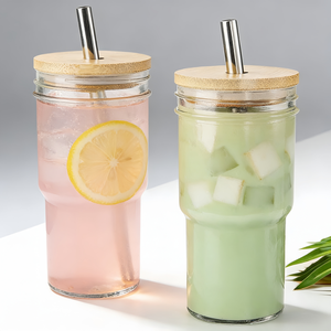 كوب زجاجي قابل لإعادة الاستخدام سعة 24 أونصة مع غطاء خشبي وقشة وغلاف سيليكون كامل - Product Image 4