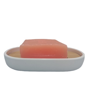 Jabonera ovalada pequeña de fibra de bambú sostenible, soporte para caja de almacenamiento de barra de cuerpo de baño con escurridor - Product Image 1