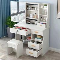 Ensemble de coiffeuse moderne en bois blanc avec miroir LED et tabouret – Table de maquillage pratique pour la maison et la chambre