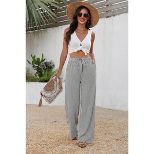 Women's <b>Linen</b> Palazzo Pants High Waist Wide Leg Flowy Beach Trousers With Pockets Breathable Summer Wear - Product Image 3