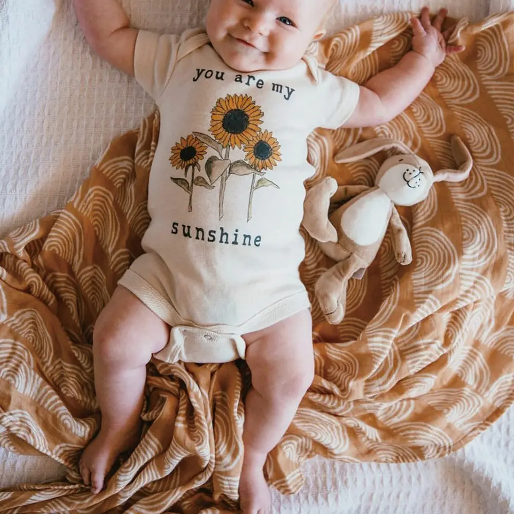 Nordic style baby clothes Sunflower short sleeved triangle jumpsuit summer cotton baby clothes cute super cute fart crawls