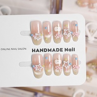 Faux ongles carrés à presser, faits main, avec motifs étoile 3D, nœud, dessin animé, pomme, macaron et perles, pour mariages, usage quotidien et occasions festives