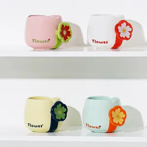 도매 꽃 모양 손잡이 사무실 세라믹 커플 선물 컵