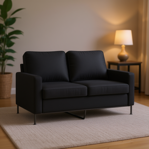 Canapé 2 places en tissu noir 100% polyester avec structure en métal, mobilier moderne pour salon - Product Image 2