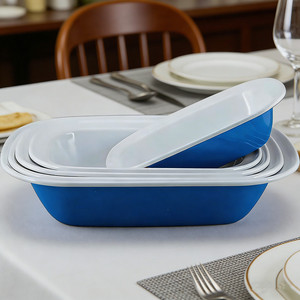 Bandeja Rectangular de Acero Esmaltado para Pastel, Apta para Horno, Apilable, con Logotipo Personalizado, Color Azul, para Hostelería, Bares y Restaurantes - Product Image 1