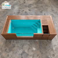 Piscine hors sol en fibre de verre de luxe moderne pour jardin, avec mosaïque décorative, petit spa et conteneur en bois