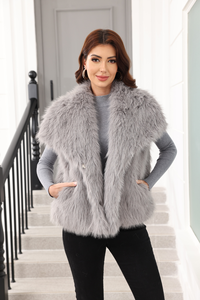 Gilet à grand <span class=keywords><strong>col</strong></span> disponible pour la nouvelle collection automne-hiver 2025, veste en fausse <span class=keywords><strong>fourrure</strong></span> pour femmes - Product Image 6