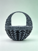 Panier à fleurs gris foncé aspect osier, poignée en tissu, doublure en plastique, pot de jardin extérieur