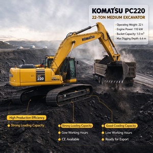 Excavatrice Komatsu PC220 d'occasion à faible nombre d'heures de fonctionnement, 22 tonnes, pour travaux de construction, provenant de Chine - Product Image 1