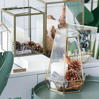 Terrarium en verre moderne avec design géométrique or et noir pour plantes succulentes, cactus, fougères et fleurs décoratives