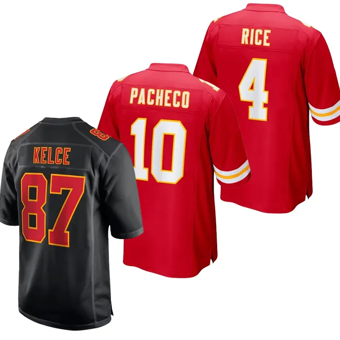 Nueva camiseta de fútbol americano Kansas City Chiefs 4 RICE 87 KELCE 15 MAHOMES uniforme al por mayor