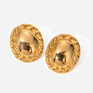 Pendientes Redondos de Acero Inoxidable con Baño de Oro de 18k, con Detalle de Cuerda, Centro Liso, Unisex, para Uso Diario - Product Image 1