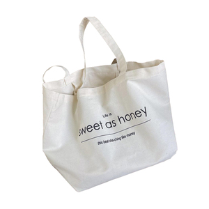 Customizable Large Cotton Canvas Tote Grocery Shopping Bags Recyclable with Printed Logo Pocket Reusable