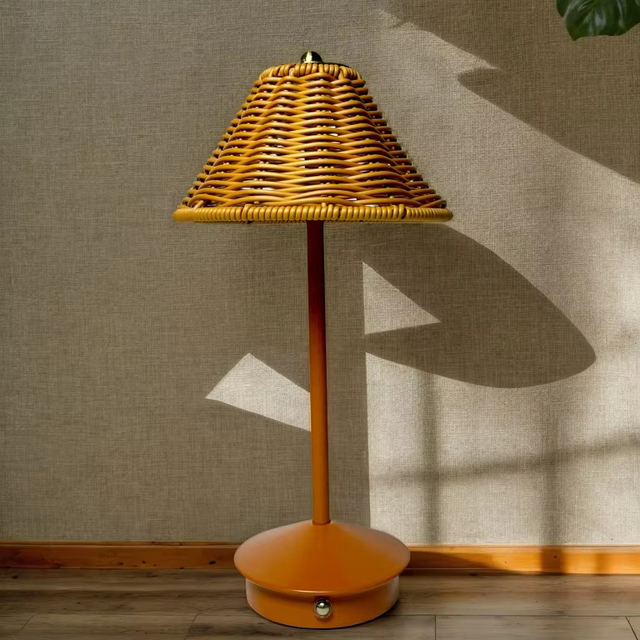 Handmade Modern Rattan Table Lamp with LED Touch Control & Dimmable Warm/Cool Light-Electric Powered for Bedroom Reading