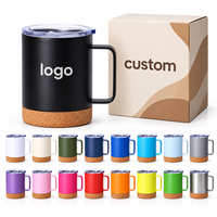 Mug isotherme en acier inoxydable à double paroi de 12 oz avec fond en liège et couvercle, idéal pour le camping – Vente en gros personnalisée