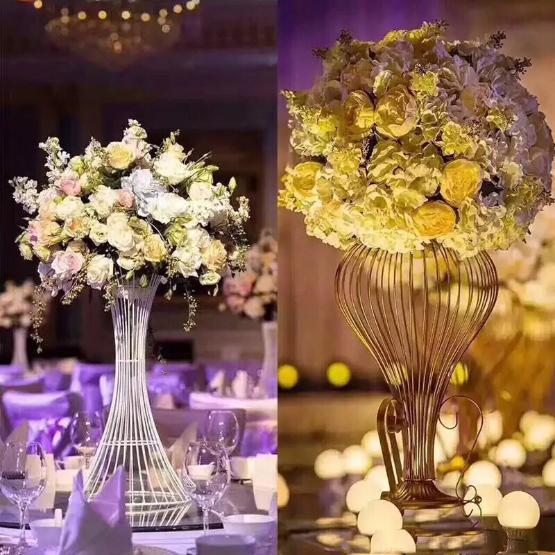 Wrought Iron Arrangement Flower Stand Decoration Ornaments Wire Wedding Metal Gold Color Column Vase Stand Decoration