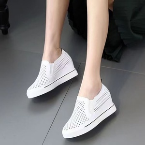 Mocassins à boucle pour <span class=keywords><strong>femme</strong></span> en cuir souple blanc, style <span class=keywords><strong>espadrilles</strong></span> décontractées à semelle épaisse, avec semelle intermédiaire et extérieure en caoutchouc amortissante, pour l'été et le printemps - Product Image 3