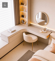 XINGRUO Coiffeuse Moderne Personnalisée pour Chambre à Coucher avec Rangement et Miroir Rond – Idéale pour Appartement, Hôtel, Villa (Projet)