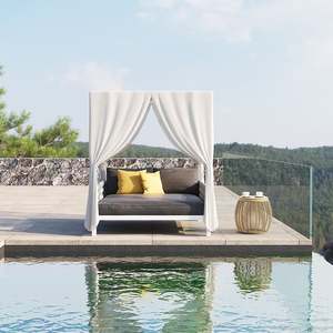 Luxe Offre Spéciale Patio Extérieur Jardin Simple Blanc En Aluminium Tissé Double <span class=keywords><strong>Chaise</strong></span> <span class=keywords><strong>Longue</strong></span> <span class=keywords><strong>avec</strong></span> Rideaux <span class=keywords><strong>Auvent</strong></span> - Product Image 5