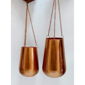 Vases à fleurs en métal faits à la main de haute qualité avec finition cuivrée, design suspendu, quantité en gros disponible - Product Image 1