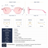 Lunettes en acétate rose transparent, monture géométrique hexagonale, mode féminine, détail diamant argenté