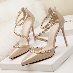 Sexy Nightclub Stiletto Heels Shallow-cut Pointy Rivet Hollowed Out Line With Elegant/ Toe Pumps for Women - Product Image 5