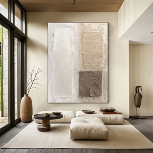 Minimaliste Beige Arche Toile Mur Art Wabi Sabi Texture Peinture À L'huile À La Main Encadrée peinture à l'huile Art Déco pour chambre d'hôtel - Product Image 4