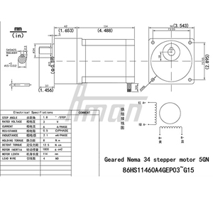 86HS11460A4-G05 เนมา 34 สเต็ปเปอร์มอเตอร์พร้อมกล่องเกียร์แบบหนอน แรงบิดสูง สเต็ปเปอร์มอเตอร์ไฮบริด 8N.m เครื่องพิมพ์ 3 มิติ เครื่องจักรบรรจุภัณฑ์ - Product Image 6