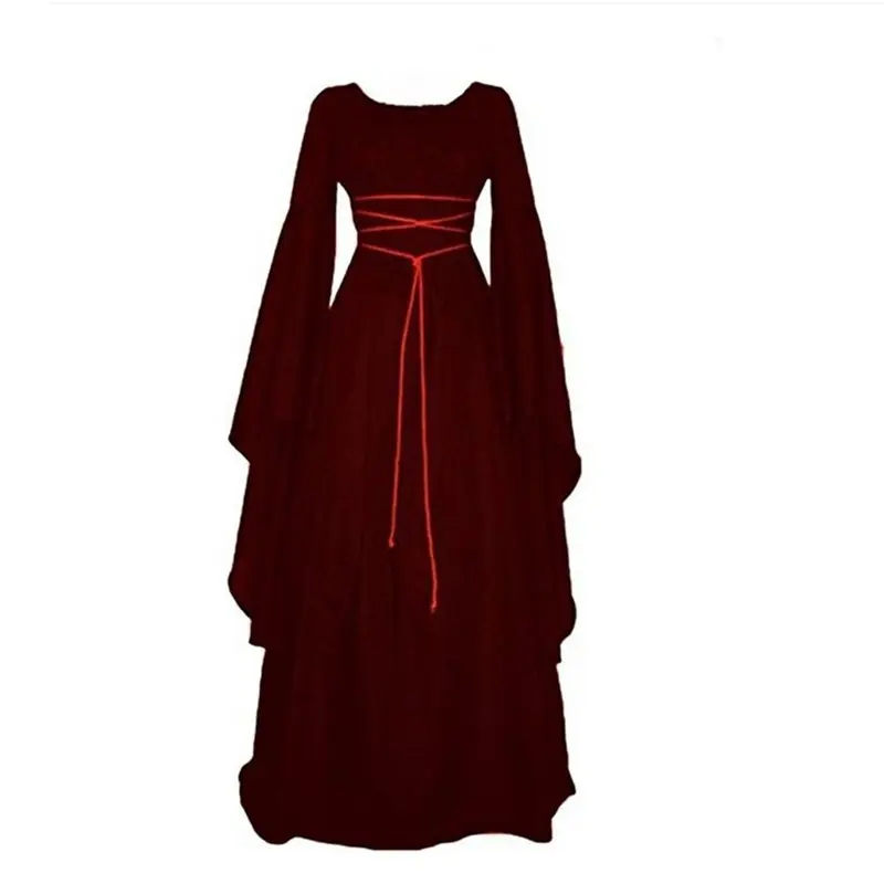 Vestido largo Medieval de manga larga con cuello redondo para mujer, traje de Halloween, gran oferta