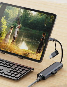 Hub USB C 5 in 2 per MacBook Pro con Ethernet Gigabit RJ45, Docking Station Multiporta, Adattatore Tipo USB 3.0 per Trasferimento Dati, Materiale Metallico - Product Image 4