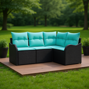 Black Poly <b>Rattan</b> Garden <b>Sofa</b> Set With Storage Outdoor Furniture High-Density Foam Cushions - Product Image 2