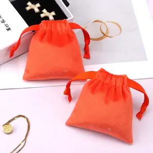 사용자 정의 로고 인쇄 작은 오렌지 벨벳 시계 목걸이 팔찌 가방 럭셔리 플란넬 보석 선물 벨벳 파우치