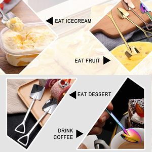 Petite cuillère en forme de pelle, design créatif, mini cuillère en acier inoxydable doré arc-en-ciel, cuillère à thé, café, glace, dessert - Product Image 5