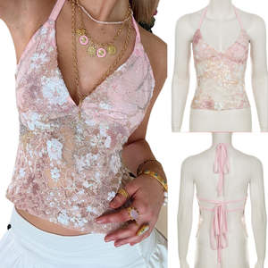 Débardeur sans manches en tricot floral doux et épicé, respirant |   Top court moulant sexy pour femmes |   Veste d'été mignonne en gros - Product Image 1