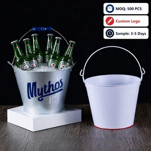 China Metal Whisky Beer Tub Impreso Barra <span class=keywords><strong>personalizada</strong></span> Producto <span class=keywords><strong>Bacardi</strong></span> <span class=keywords><strong>Botella</strong></span> Congelador Cubo de hielo de lata galvanizado Cubo de hielo con mango de orejas - Product Image 1
