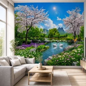 Peinture murale tropicale personnalisée en aquarelle sur toile, feuilles de palmier, toucan, cacatou, papier peint pour salon, chambre à coucher, hôtel - Product Image 1