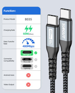 Cable USB Dual C Personalizado de Fábrica, 60W 3A, Carga Rápida, Trenzado, Ecológico, Duradero, Compatible con Automóviles, Cable de Datos para Teléfono Móvil - Product Image 2