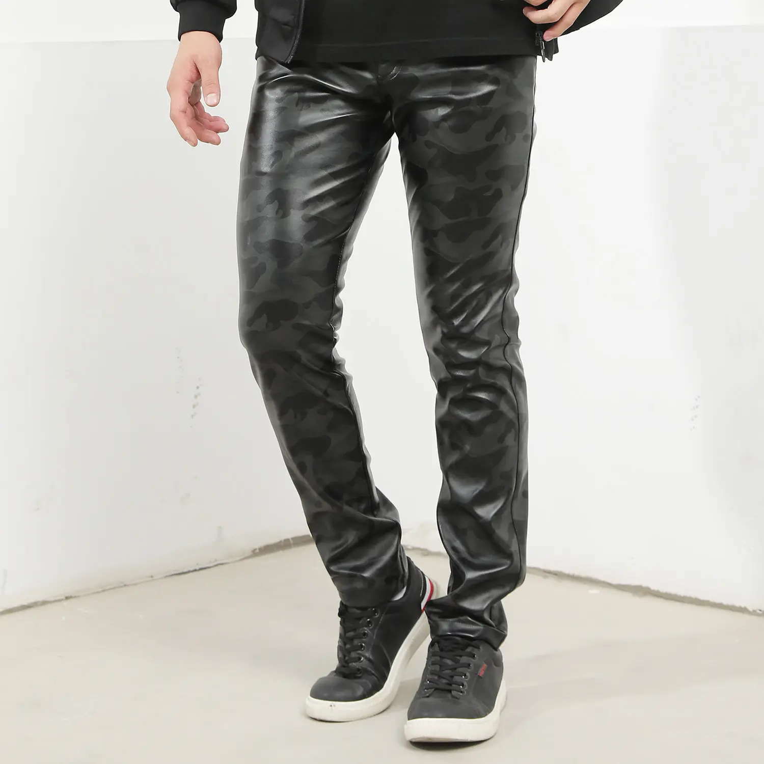 AIPA Camouflage middle-aged and young men's elastic slim fitting fashion moisture-proof casual PU leather pants