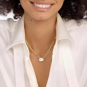 Bán Buôn Chất Lượng Cao Phụ Nữ 14K/18K Vàng Hình Bầu Dục Zirconia Kẹp Giấy Vòng Cổ Hợp Thời Trang Liên Kết Chuỗi Đồ Trang Sức - Product Image 6