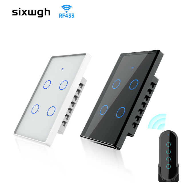 SIXWGH 4-Key 4-Way Deluxe RF433 US Touch Panel Durable Waterproof Wall Centralized 10A Surge Protection Whole-House Lighting